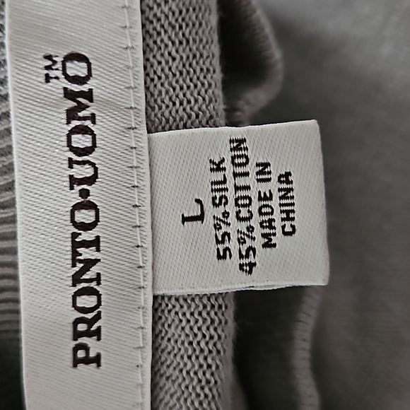 Men's silk / cotton taupe gray beige mock neck sweater Pronto-Uomo Large - Picture 6 of 7